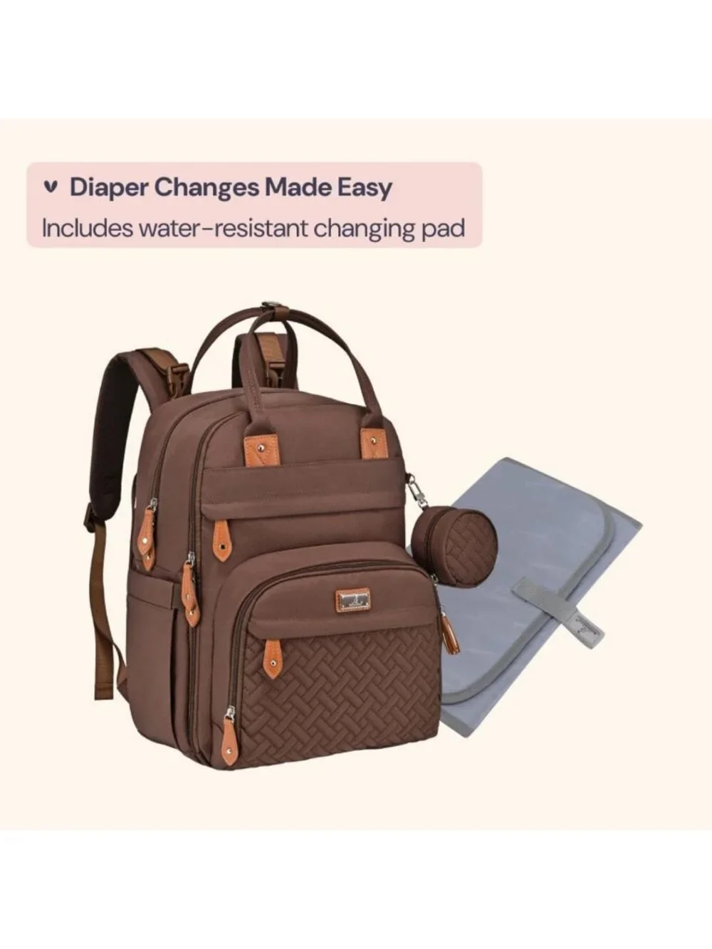 Multi-Functional Water-Resistant Diaper Bag Backpack with Changing Pad